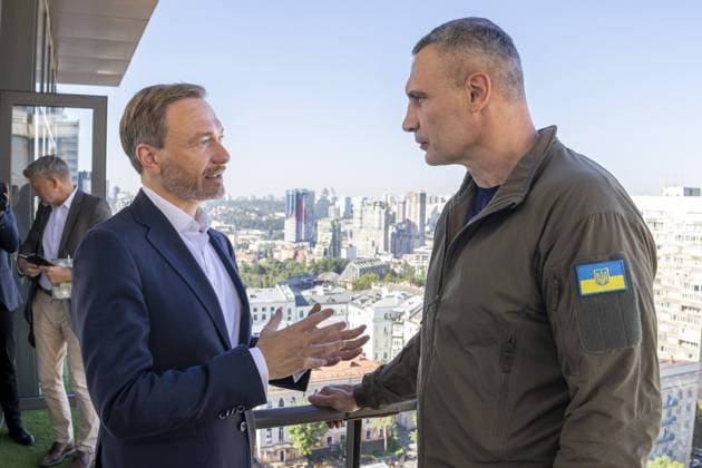 Christian Lindner FDP , Federal Minister of Finance, travels to Kiev Here at a meeting with the mayor of Kiev, Vitaly Klitschko Kiev 14 08 2023 Kiev Ukraine Copyright: xThomasxImox