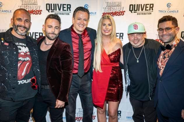 Judah Ray, David Josh Lawrence, Tom Malloy, Courtney Warner, Vince Lozano and Charlie Shrem at the premiere of the feature film Trauma Therapy Psychosis at the Fine Arts Theatre Beverly Hills, 30 08 2023. Foto:xE.xPowersx xFuturexImagex trauma_3821