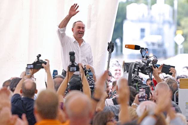 Hubert AIWANGER Free voters holds on 03 09 2023 a speech at Keferloher Sunday in the marquee at Gut Keferloh near Munich Laesst himself after his appearance celebrate