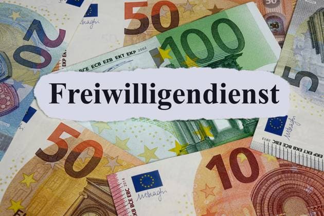 Banknotes with voluntary service Banknotes with voluntary service, 09 09 2023, Borkwalde, Brandenburg, On banknotes lies the lettering voluntary service