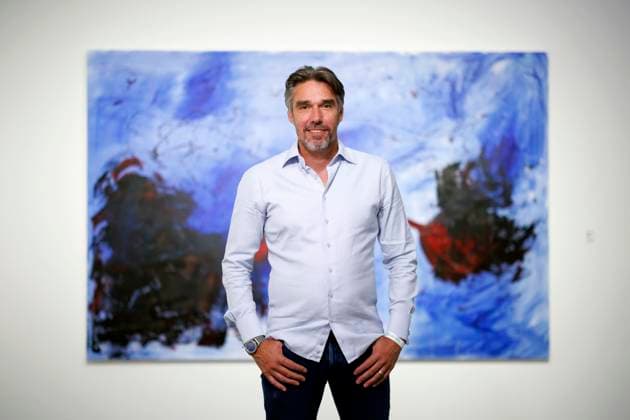 Ex tennis player and Olympic champion Michael Stich at an exclusive shoot in front of his paintings in the exhibition Beyond Fame The Art of the Stars at the NRW Forum Düsseldorf Düsseldorf, 15 09 2023 NRW Germany Copyright: xChristophxHardtx
