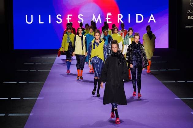 A model wears at collection runway a creation from Ulises Merida during Pasarela Cibeles Mercedes Benz Fashion Week Madrid 2023 in Madrid, on Saturday, 16 September 2023 Cordon Press