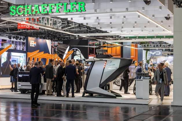 IAA MOBILITY MUNICH 2023 Stand of supplier Schaeffler The vehicle trade fair is all about e-mobility and alternative drive technologies 10 09 2023 Munich, Bavaria, Germany, Europe