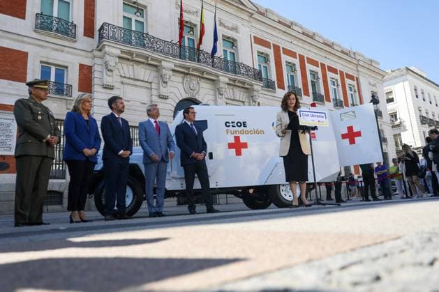 September 20, 2023, Madrid, Spain: The president of the Community of Madrid, Isabel Diaz Ayuso addresses those present during the ceremony for the delivery of an armored ambulance by the Spanish Confederation of Business Organizations (CEOE) to Ukraine, in Madrid. The CEOE Foundation, in collaboration with the Embassy of Ukraine and the Community of Madrid, held an event to present the armored and equipped medical vehicle that will be destined for Ukraine. Madrid Spain - ZUMAs197 20230920_aaa_s197_227 Copyright: xDavidxCanalesx