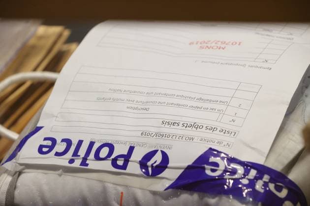Pieces of evidence pictured during the jury constitution session at the assizes trial of Massy for the death of her baby son Enzo, before the Assizes Court of Hainaut Province in Mons on Thursday 21 September 2023. Massy is on trial for the murder of her nine-month-old son Enzo. VIRGINIExLEFOUR 74584714