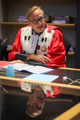 Chairman of the court Philippe Morandini pictured during the jury constitution session at the assizes trial of Massy for the death of her baby son Enzo, before the Assizes Court of Hainaut Province in Mons on Thursday 21 September 2023. Massy is on trial for the murder of her nine-month-old son Enzo.  VIRGINIExLEFOUR 74584731