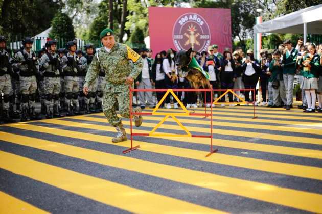 September 22, 2023, Mexico City, Mexico City, Mexico: Canine binomials of the Mexican army doing training exercises as a demonstration. Mexico City Mexico - ZUMAs310 20230922_zip_s310_003 Copyright: xLuisxExSalgadox