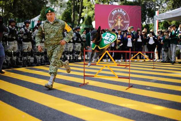 September 22, 2023, Mexico City, Mexico City, Mexico: Canine binomials of the Mexican army doing training exercises as a demonstration. Mexico City Mexico - ZUMAs310 20230922_zip_s310_013 Copyright: xLuisxExSalgadox