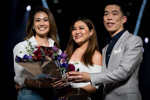 October 5, 2023, Bangkok, Bangkok, Thailand: Vatanika Patamasingh Na Ayudhya (L), owner and designer of VATANIKA, thanks the audience at the coclusion of her runway show. People attend Day 1 of Bangkok International Fashion Week 2023 (BIFW2023) at Siam Paragon shopping mall in Bangkok, Thailand on October 6, 2023. Bangkok Thailand - ZUMAh236 20231005_zip_h236_060 Copyright: xMattxHuntx