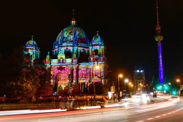 Festival of Lights 2023 View on October 6, 2023 on the illuminated Berlin Cathedral At the Lustgarten Unter den Linden during the Festival of Lights in Berlin Berlin Germany JK10363
