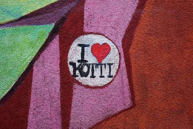 Graffiti with writing and heart symbol Graffiti with writing and heart symbol, 02 10 2023, Kreuzberg, Berlin, On a graffiti is the writing I love Kotti with a heart symbol