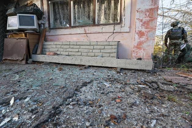 RUSSIA, DONETSK - OCTOBER 29, 2023: A house suffers damage from a Ukrainian military strike on Kuybyshevsky District, no casualties reported so far. Dmitry Yagodkin TASS  64114962