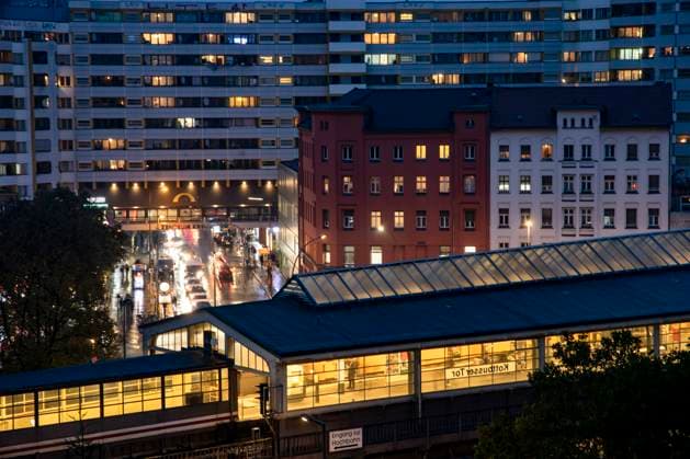The Kottbusser Tor from a building in the southern part looking towards Adalbertstrasse in Berlin on 24 October 2023 Sonnenallee