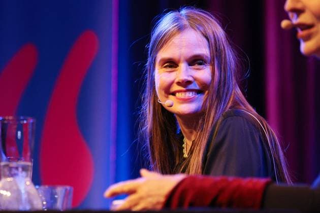 Katrin Jakobsdottir, the Prime Minister of Iceland and co-author of the crime thriller Reykjavik at her appearance at the Lit Cologne Special on 3 11 2023 in Cologne Icelands Prime Minister Katrin Jakobsdottir at the Lit Cologne in Cologne