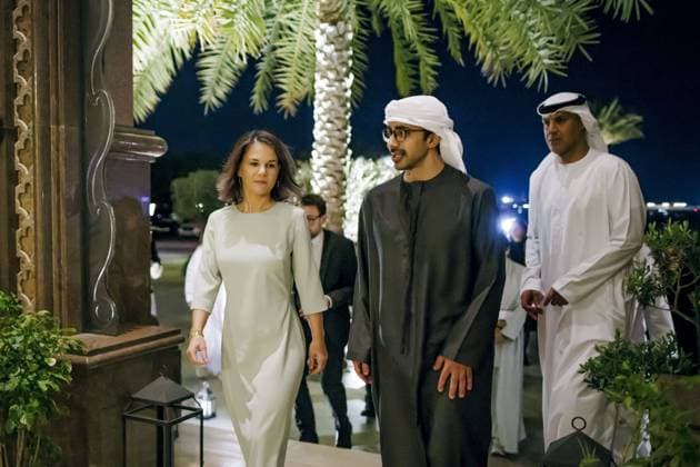 Annalena Baerbock Buendnis 90 Die Gruenen , Federal Foreign Minister, meets the Foreign Minister of the United Arab Emirates, Abdullah bin Zayed Al Nahyan Abu Dhabi, 10 11 2023 Abu Dhabi United Arab Emirates Copyright: xThomasxTrutschelx