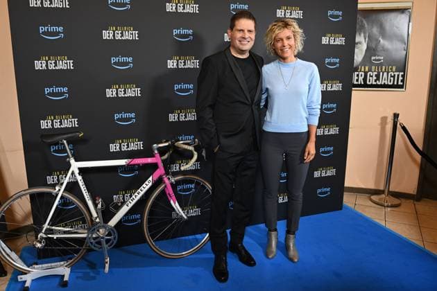 Jan ULLRICH with Annika ZIMMERMANN, moderator, special screening of the documentary Jan Ullrich Ð Der Gejagte on 22 11 2023 in Munich