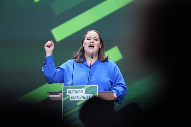 Karlsruhe, Baden Württemberg, Germany, 24 11 2023 Green Party leader Ricarda Lang gives a speech at the 49th Federal Delegates Conference of the Bündnis90 Die Grünen party Copyright: xdtsxNachrichtenagenturx dts_26355