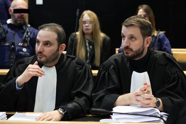 lawyer Ricardo Bruno and Lawyer Regis Brocca pictured during the jury constitution session at the assizes trial of Dambremont, before the Assizes Court of Hainaut Province, in Mons, on Thursday 30 November 2023. The 26 years old mother is accused of a murder attempt and the actual murder of her seven-month-old baby son Yann in 2019.  VIRGINIExLEFOUR 81174283