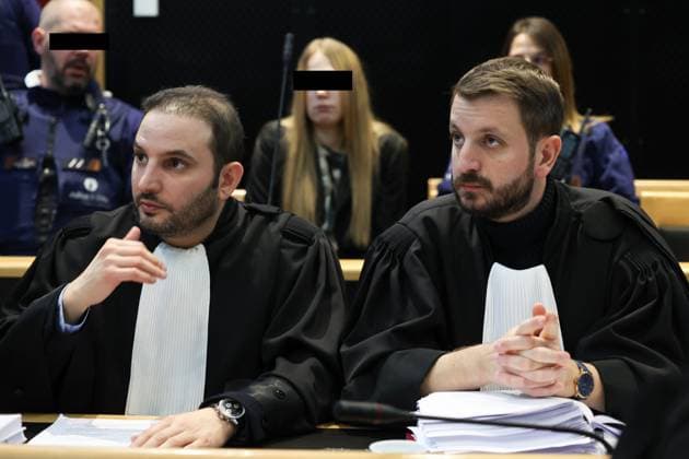 lawyer Ricardo Bruno and Lawyer Regis Brocca pictured during the jury constitution session at the assizes trial of Dambremont, before the Assizes Court of Hainaut Province, in Mons, on Thursday 30 November 2023. The 26 years old mother is accused of a murder attempt and the actual murder of her seven-month-old baby son Yann in 2019.  VIRGINIExLEFOUR 81174284