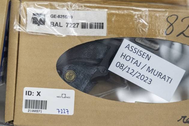 Pieces of evidence pictured during the jury constitution session for the trial of Hotaj and Murati, before the Assizes Court of East-Flanders in Gent on Friday 08 December 2023. Two Albanian men, Hotaj and Murati, are accused of killing their fellow countryman Festim Kalaj, at a cannabis plant in Zwalm, in 2019. His body was recovered from the Ringvaart in Lievegem 10 days after he was killed. NICOLASxMAETERLINCK 81769474