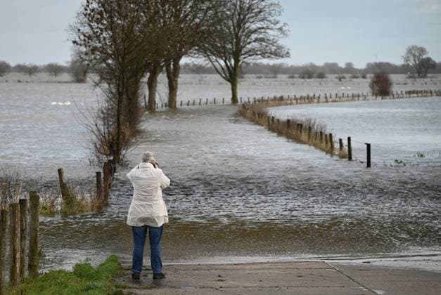 Flood on the Lower Rhine Flood in Germany Photo in Emmerich on the Rhine After long continuous rain on the Lower Rhine, Kleve North Rhine-Westphalia Germany