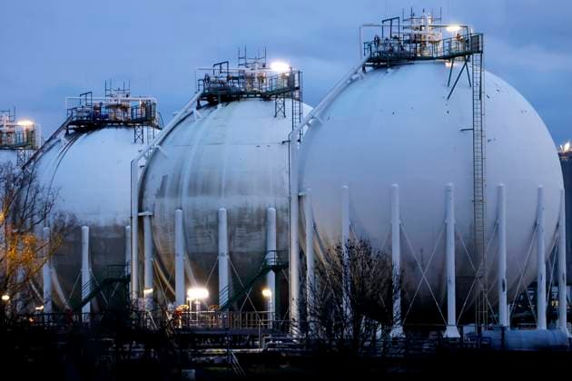 Gas storage facilities with their typical round shape are located in industrial plants in Cologne Godorf The surrounding area is characterized by power lines, railroad tracks, freeways and barges on the Rhine Companies from all sectors complain about high electricity prices This has become more acute since the Ukraine war and the subse Copyright: xChristophxHardtx