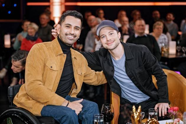 MDR Riverboat actors Tan Caglar and Jascha Rust on the occasion of the recording of the MDR talk show Riverboat on 19 01 2024 at Mediacity Leipzig 20240119SFL0042