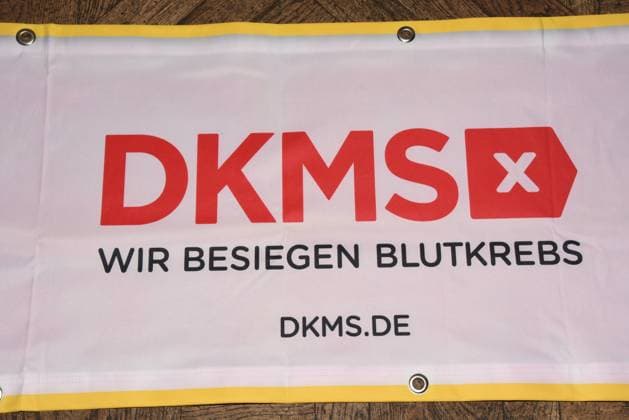 Symbol DKMS Munich 22 01 2024 Viktualienmarkt Wirtshaus Der Pschorr Information Date Big registration campaign for blood cancer patients inside Munich