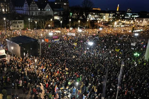 23 01 2024, Darmstadt, DEU Demonstration against the right and the AFD in Darmstadt city center with approx. 15000 participants Defending democracy Ð together against the AfD