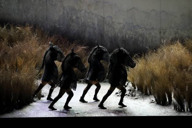 Dancers during the photo rehearsal for The Golden Cockerel at the Komische Oper im Schillertheater in Berlin, January 24, 2024 Opera in three acts by Nikolai Rimsky Korsakov Musical direction James Gaffigan Production Barrie Kosky Stage Rufus Didwiszus Costumes Victoria Behr Premiere is on January 28, 2024 Komische Oper Berlin The Golden Cockerel