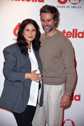 Tom Beck and wife Chryssanthi Kavazi at the World nutella Day 60 years of smiles birthday breakfast at the nutella Pop up Café in the Alsterpavillon in Hamurg on 05 02 2024