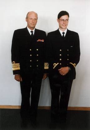 King Harald and his son Prince Haakon 1862679 King Harald and his son Prince Haakon by Unknown photographer, (20th century); (add.info.: King Harald and his son Prince Haakon Magnus of Norway after graduating as Second Lieutenant at the end of studies at the Bergen Military Academy on 30 June 1995). Copyright: xBridgemanxImagesx 1862679