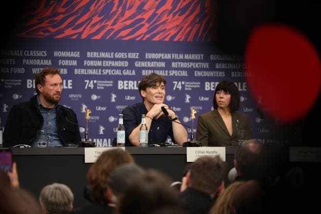 Berlin, Germany, 15 02 2024 Hotel Grand Hyat 74 Berlinale Press Conference with director, screenwriter and actors of the film Small things like these Tim Mielants, Cillian Murphy, Eileen Walsh Copyright: xdtsxNachrichtenagenturx dts_30652
