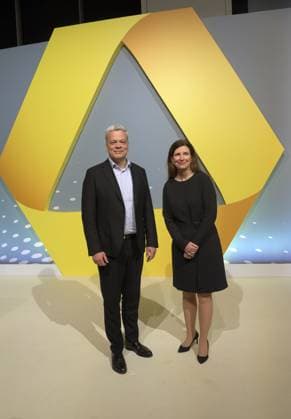 Germany, Frankfurt, 15 02 2024 Balance Sheet Press Conference of Commerzbank AG Photo Dr Manfred Knof, Chairman of the Board of Managing Directors and Dr Bettina Orlopp, Chief Financial Officer Balance Sheet Press Conference of Commerzbank AG