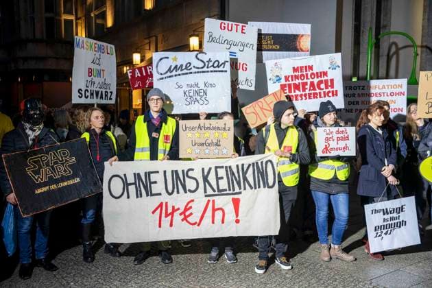 Berlin,15 02 2024,74 Berlinale,Opening Day,Cinema Workers and filmmakers demonstrated for fair wages and good working conditions at Potsdamer Platz during the Berlinale today