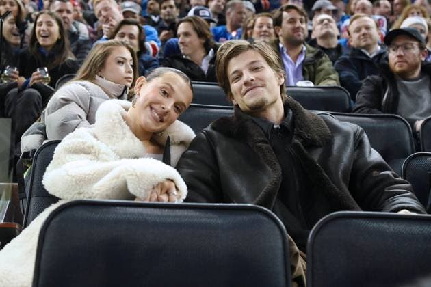 Millie Bobby Brown and fiancee Jake Bongiovi watch the home team New York Rangers beat the visiting Montreal Canadians 7-4 at Madison Square Garden. Featuring: Millie Bobby Brown, Jake Bongiovi Where: New York, New York, United States When: 15 Feb 2024 Credit: Michael Simon startraksphoto.com EDITORIAL USE ONLY. NOT FOR USE BY NEWSPAPERS BASED IN THE UK. Copyright: xMICHAELxSIMONx 53466028