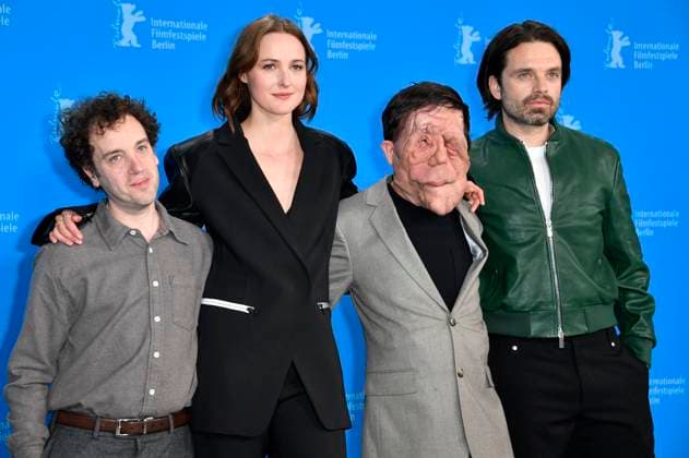 Aaron Schimberg, Renate Reinsve, Adam Pearson and Sebastian Stan at the photocall for the feature film A Different Man at the Berlinale 2024 74 Berlin International Film Festival at the Hotel Grand Hyatt Berlin, 16 02 2024 Foto:xN.xKubelkax xFuturexImagex different_4224