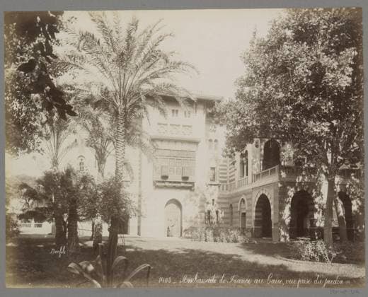 RECORD DATE NOT STATED French embassy in Cairo, seen from the garden, Maison Bonfils, c. 1895 - in or before 1905 photograph Part of Reisalbum with photos of sights in Greece and Egypt. Cairo paper. photographic support albumen print exterior ~ representation of a building Cairo Copyright: xpiemagsx rknbpie11012024-21151 !ACHTUNG AUFNAHMEDATUM GESCHÄTZT!