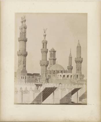 RECORD DATE NOT STATED View of the minarets of the Al-Azhar-Mosque in Cairo, Maison Bonfils, c. 1870 - c. 1898 photograph Part of travel album with 80 photos from Egypt. Cairo cardboard. paper. photographic support albumen print temple, shrine ~ Islam, Mohammedanism Cairo Copyright: xpiemagsx rknbpie11012024-22320 !ACHTUNG AUFNAHMEDATUM GESCHÄTZT!