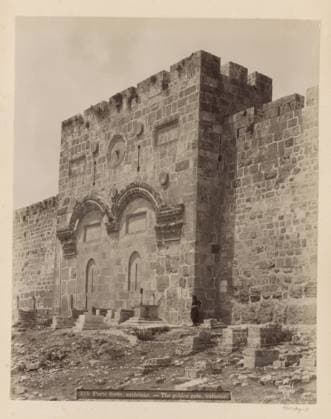 RECORD DATE NOT STATED Golden Poort in Jerusalem, Maison Bonfils, c. 1867 - c. 1895 photograph Part of Reisalbum with photos of Jerusalem and other biblical places. Jerusalem cardboard. paper. photographic support albumen print gate, entrance. city-walls Jerusalem. Golden gate Copyright: xpiemagsx rknbpie11012024-22442 !ACHTUNG AUFNAHMEDATUM GESCHÄTZT!