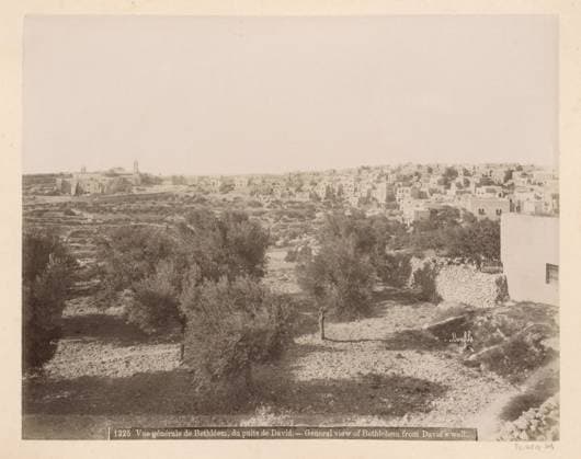 RECORD DATE NOT STATED View of Bethlehem from the source of David, Maison Bonfils, c. 1867 - c. 1895 photograph Part of Reisalbum with photos of Jerusalem and other biblical places. Bethlehem cardboard. paper. photographic support albumen print prospect of village, silhouette of village Bethlehem Copyright: xpiemagsx rknbpie11012024-22460 !ACHTUNG AUFNAHMEDATUM GESCHÄTZT!