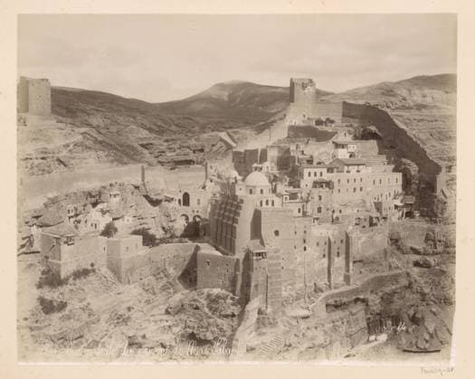 RECORD DATE NOT STATED View of the monastery of Mar Saba, Maison Bonfils, c. 1867 - c. 1895 photograph Part of Reisalbum with photos of Jerusalem and other biblical places. Sea saba cardboard. paper. photographic support albumen print monastic orders, monastic life ~ Eastern, Greek and Russian orthodox churches Sea saba Copyright: xpiemagsx rknbpie11012024-22467 !ACHTUNG AUFNAHMEDATUM GESCHÄTZT!
