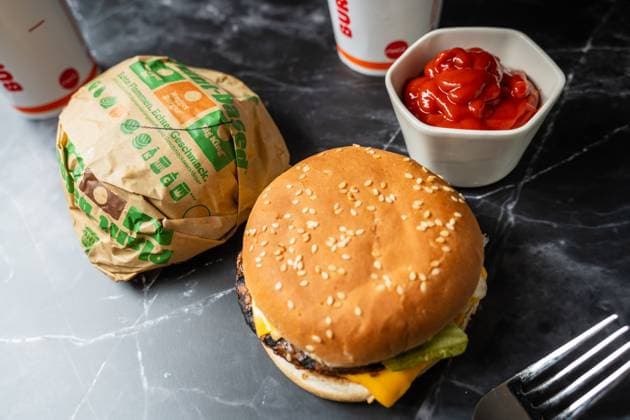 Augsburg, Bavaria, Germany - March 16, 2024: Plant-based hamburger from the fast food chain Burger King. Meat substitute for a vegan diet