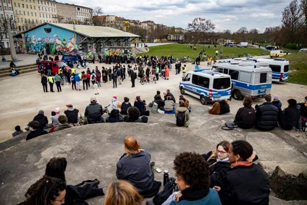 Demonstration against police violence, against racism and for open borders at Görlitzer Park in Berlin on March 15, 2024 Demonstration against police violence at Görlitzer Park