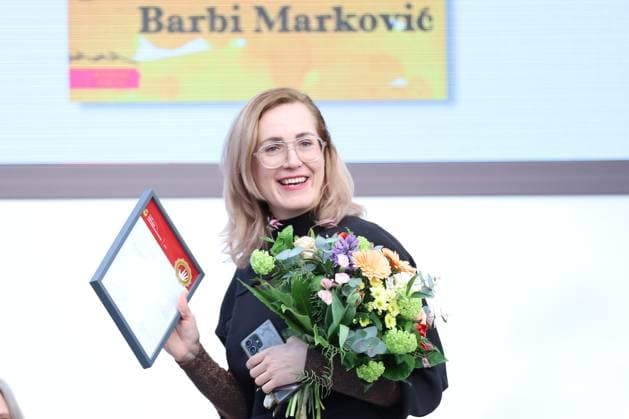 Leipzig, Saxony, Germany, 21 03 2024 Leipzig Book Fair 1 Public Day Author Barbi Markovi receives the Leipzig Book Fair Prize in the fiction category Copyright: xdtsxNachrichtenagenturx dts_33045