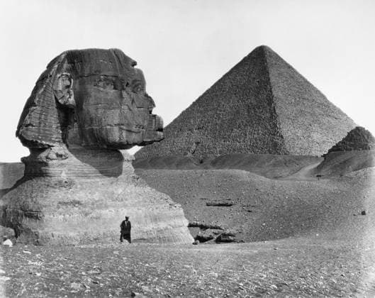 EGYPT: SPHINX AND PYRAMID. A view of the Great Sphinx at Giza, Egypt, partially excavated, with a pyradmid shown in the background. Photographed by Felix Bonfils, c1875.  Copyright: xGRANGERx xGRANGERx 0129551