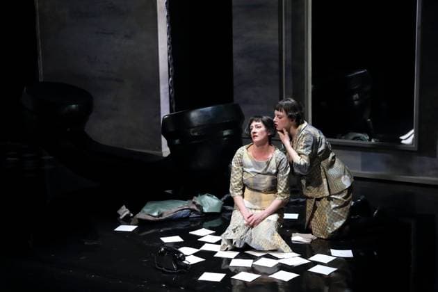 Constanze Becker and Maeve Metelka, from left, during the photo rehearsal for the play Malina at the Berliner Ensemble, Neues Haus, March 25, 2024 By Ingeborg Bachmann Director Fritzi Wartenberg Stage Janina Kuhlmann Costumes Elena Scheicher Premiere is on March 27, 2024 Berliner Ensemble Malina