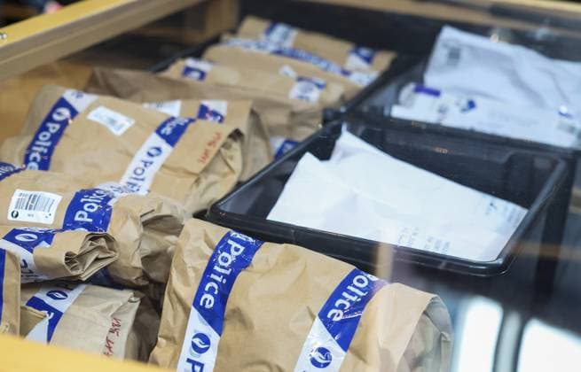 Pieces of evidence pictured during the jury constitution session at the assizes trial of A. Radu, before the Assizes Court of Hainaut Province, in Mons, on Thursday 04 April 2024. The 24-year-old Romanian citizen, confessed to having made the three stab wounds, including the fatal one whick killed a Romanian worker Cyprian-Nicolae Brustureanu in October 2021 in an apartment where Romanian workers lived in La Louviere. VIRGINIExLEFOUR 90328542