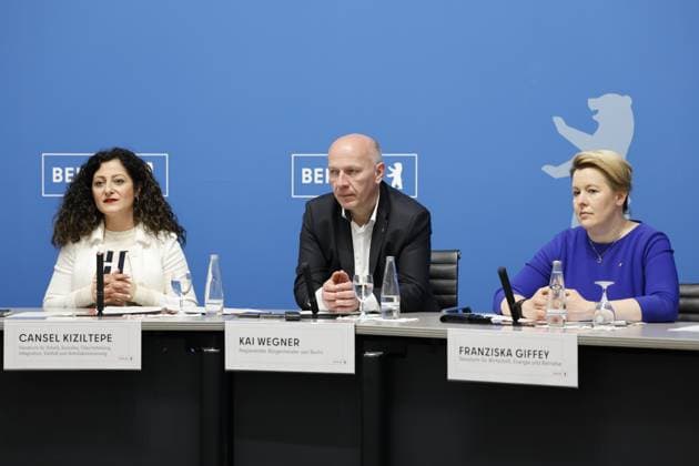 Press conference, Berlin Senate, with Cansel Kiziltepe, Franziska Giffey, Kai Wegner, Alliance for Training, on 08 04 2024 in Berlin, Rotes Rathaus , Germany