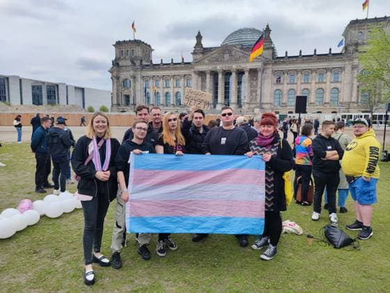 Berlin, Germany, 12 04 2024 Meadow in front of the Reichstag building Demonstrators have gathered to protest in favor of the so-called Self-Determination Act, which is being passed in the Bundestag at the same time Copyright: xdtsxNachrichtenagenturx dts_34213